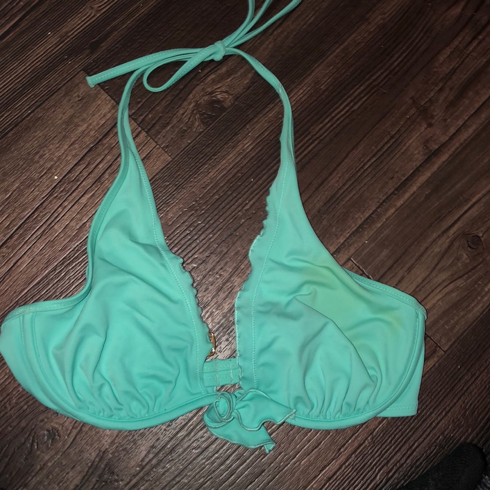 Turquoise halter top with tie detail